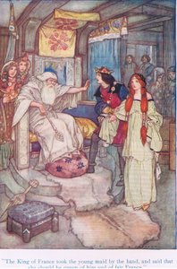 Kungen av Frankrike tog den unga pigan i handen och sa att hon skulle vara drottning av honom och sköna Frankrike (Kung Lear), från Tales from Shakespeare pub. av Ward Lock & Co Ltd