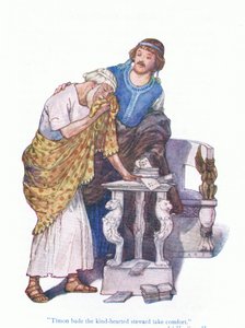 Timon bad den godhjärtade stewarden att trösta sig (Timon från Aten), från Tales from Shakespeare pub. av Ward Lock & Co Ltd av A. Jackson