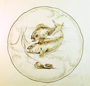 Wedgwood design för en tallrik, c.1880 (akvarell på papper) av A. Proudlove