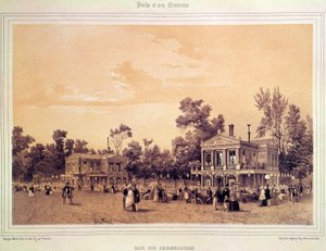 Utsikt över Cafe des Ambassadeurs på Champs Elysees i Paris Litografi av A. provost (aktiv omkring 1834-1855) Paris, Musee Carnavalet