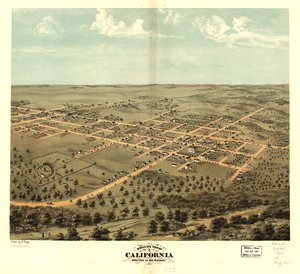Fågelperspektiv över Kalifornien, Moniteau Co, Missouri 1869. LOC 73693471 av A. Ruger
