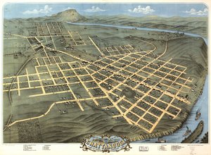 Fågelperspektiv över staden Chattanooga, Hamilton County, Tennessee 1871.