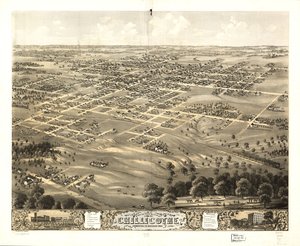 Fågelperspektiv över staden Chillicothe, Livingston Co, Missouri 1869. LOC 73693472 av A. Ruger