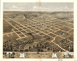 Fågelperspektiv över staden Columbia, Boone Co, Missouri 1869. LOC 73693473