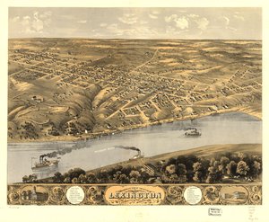 Fågelperspektiv över staden Lexington, Lafayette Co, Missouri 1869. LOC 73693481