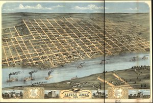 Fågelperspektiv över staden Little Rock, Arkansas huvudstad 1871.