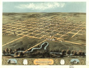 Fågelperspektiv över staden Marshalltown, Marshall Co, Iowa 1868. LOC 73693402 av A. Ruger