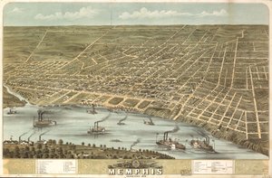 Fågelperspektiv över staden Memphis, Tennessee 1870. LOC 73694530