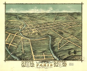 Fågelperspektiv över staden Paris, Bourbon County, Kentucky 1870. LOC 73693417