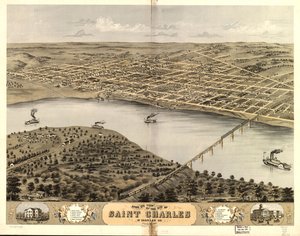 Fågelperspektiv över staden Saint Charles, St. Charles Co, Missouri 1869. LOC 73693488 av A. Ruger