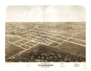 Fågelperspektiv över staden Warrensburg, Johnson Co, Missouri 1869. LOC 73693492 av A. Ruger