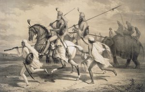 Sikhhövdingar som går på jakt, från "Voyages in India", pub. av Smith, Elder und Co., 1858