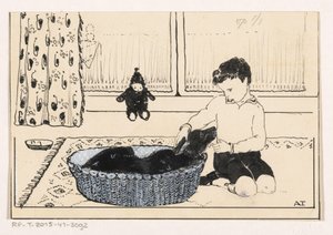 Pojke som klappar en hund av A. Tinbergen (signed by artist)