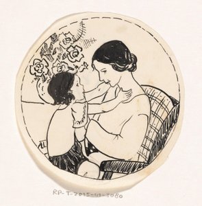 Flicka i mammas knä av A. Tinbergen (signed by artist)