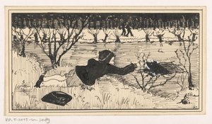 Flickan försöker rädda hunden från vaken av A. Tinbergen (signed by artist)