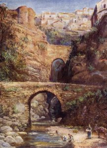 Ronda, romerska broar (färg litho)