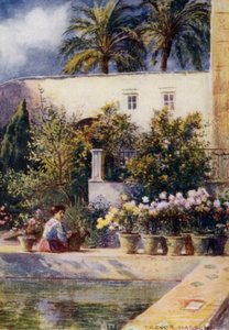 Sevilla, Alcazars trädgårdar (färg litho) av A. Trevor Haddon