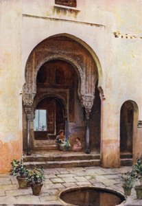 Alhambra, Court of the Mexuar, West Facade (färg litho)