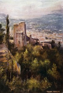 Alhambra, Vermillion Towers från vallarna (färg litho)