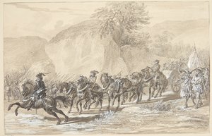 Landskap genom vilket en armé marscherar av A. Wolf