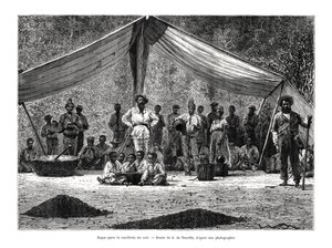 En måltid efter kaffesamlingen, Brasilien, 1800-talet