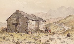 Stuga vid Ghorphwysfa, norra Wales (chromolitho) av Aaron Edwin Penley