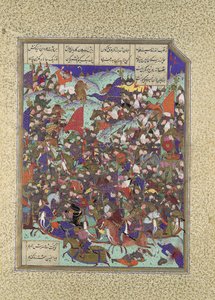 Kai Khusrau besegrar Army of Makran, Folio 376v från Shahnama Book of..., ca. 1525-30. av 