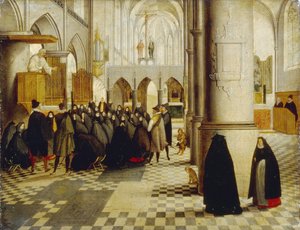 Gudstjänst. Målning av Abel Grimmer (1570-1619), olja på trä