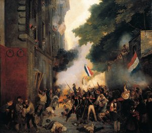 Avsnitt av revolutionen 1830, julidagen: Attack av barackerna på Babylon Street den 29 juli av Abel Lordon