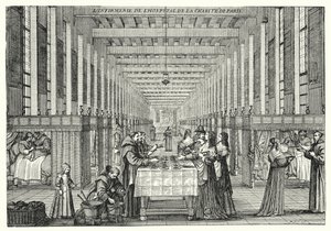 Sjukhuset i Hopital de la Charite i Paris (gravyr)