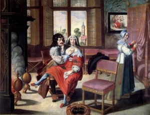 De fem sinnena: beröringen Ett par som smeker varandra. Målning av Abraham Bosse (1602-1674) 1600-talet. Rundturer, Museum of Fine Arts