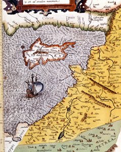 Historisk geografisk karta över Palestina enligt Atlas of Abraham Ortelius, Amsterdam
