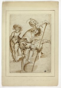 En stående soldat, en stående kvinna och en böjd trumslagare av Abraham Bloemaert