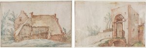 Bondestuga (recto); Bro och port (verso) av Abraham Bloemaert