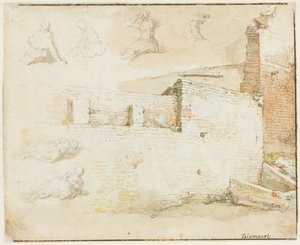 Studier av en tegelvägg och några figurer sedda bakifrån av Abraham Bloemaert