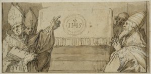 De fyra latinska kyrkofäderna framför ett altare av Abraham Bloemaert