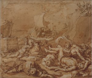 Theagenes och Chariclea efter skeppsbrottet av Abraham Bloemaert