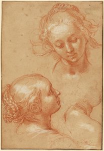 Tre studier av kvinnor (recto); Fyra studier av händer och ett motbevis av en knästående ung man (verso) av Abraham Bloemaert