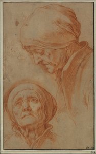 Två studier av en gammal kvinnas huvud av Abraham Bloemaert