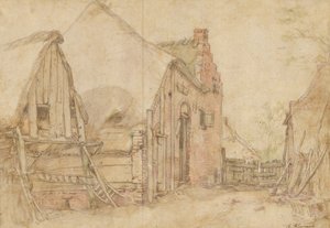 Vy över en bondgård (recto); Studie av ett träd (verso) av Abraham Bloemaert