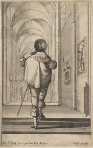En gentleman sedd bakifrån gå in i en kyrka, ca. 1629. av Abraham Bosse