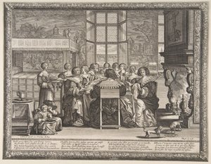 Hustrur vid bordet under sina mäns frånvaro, ca. 1635-36. av Abraham Bosse
