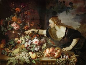 Kvinna med blommor och frukter. 1669