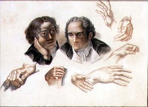Studier av två gentlemans huvuden och händer av Abraham Constantin