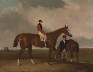 "Elis" på Doncaster, Ridden by John Day, med sin skåpbil i bakgrunden