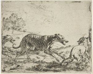 Fox och de tre hundarna av Abraham Danielsz. Hondius