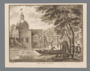 Utsikt över Koepoort i Leiden The Cow Gate (titel på objekt) av Abraham Delfos