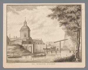 Utsikt över Morspoort i Leiden Morschporten (titel på objekt)