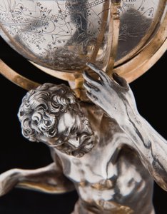 Två exceptionella jordklot och himmelska jordklot, med stöd av Hercules och Atlas, Augsburg, 1697-99