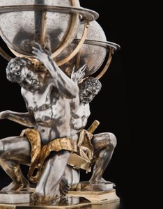 Två exceptionella jord- och himlaklot, med stöd av Hercules och Atlas, Augsburg